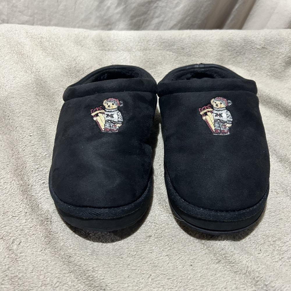 Polo Ralph Lauren Ski Bear Slippers Mens Size 8 Black Sled Scuff Faux Shearling